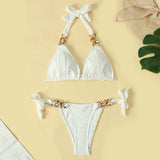 Ladies pure white special fabric metal chain sexy body