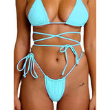 New European and American sexy solid color split bikini strap women's swimsuit
