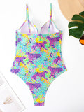 One piece explosive vintage printed steel support one-piece swimsuit French hot spring seaside vacation